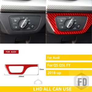 アウディ Q5 Q5L 年度 2018-23 アクセサリーカーボンインテリアオートヘッドライトスイッチパネルトリムステッカー - Red Carbon LHD