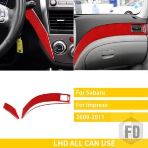 スバル インプレッサ 2009 2010 2011 アクセサリーカーボン車内中央制御サイドダッシュボードカバートリムステッカー - 3 Set LHD red