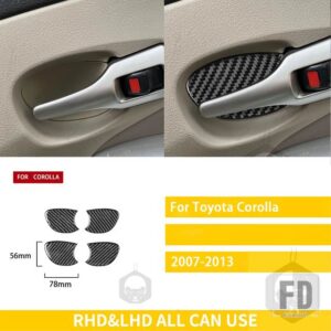 トヨタ カローラ 2007-13 アクセサリーカーボンインテリアインナードアハンドルカバートリムステッカー - Black
