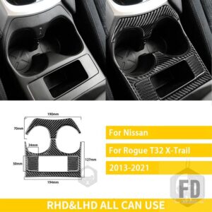 日産 エクストレイルローグ T32 2013-2021 アクセサリーカーボンインテリアカップホルダーパネルトリムステッカー装飾 - Black
