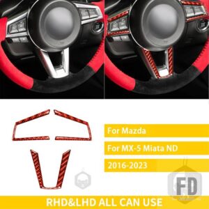 マツダ MX5 ミアータ ND 2016-2023 アクセサリーカーボンインテリアステアリングホイールヘッドライトパネルトリムステッカー装飾 - 8 red