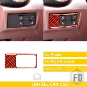 マツダ MX5 ミアータ ND 2016-2023 アクセサリーカーボンインテリアステアリングホイールヘッドライトパネルトリムステッカー装飾 - 9 Red LHD