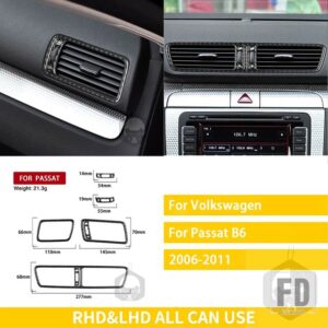 VW パサート 39022 アクセサリーカーボンインテリア計器エアアウトレットトリムステッカー - 3-Set-Black