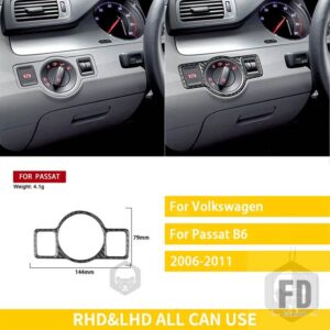 VW パサート 39022 アクセサリーカーボンインテリアヘッドライトスイッチトリムステッカー - Black