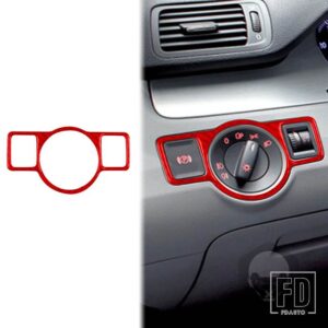 VW パサート 39022 アクセサリーカーボンインテリアヘッドライトスイッチトリムステッカー - Red