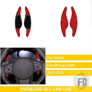 トヨタ GR スープラ A90 2019-22 アクセサリーカーボン車内ステアリングホイールパドルシフト装飾 - Red Carbon