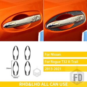 日産 エクストレイルローグ T32 2013-2021 アクセサリーカーボンインテリア車外側ドアハンドルトリムステッカー装飾 - Black