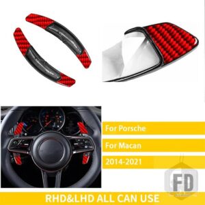 ポルシェ マカン 2014-2024 アクセサリーカーボン車内ステアリングホイールパドルシフト装飾 - Red Carbon A