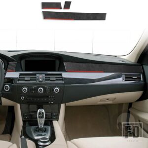 BMW 5シリーズ E60 2004-2010 アクセサリーカーボン車内助手席中央制御計器トリムステッカー - BLACK-RED LHD