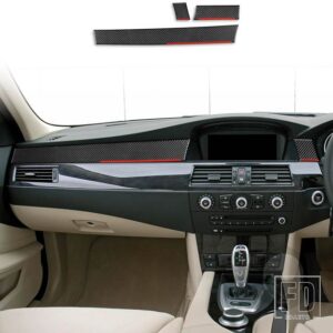 BMW 5シリーズ E60 2004-2010 アクセサリーカーボン車内助手席中央制御計器トリムステッカー - BLACK-RED RHD