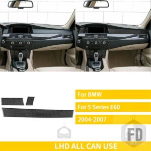 BMW 5シリーズ E60 2004-2010 アクセサリーカーボン車内助手席中央制御計器トリムステッカー - Black LHD