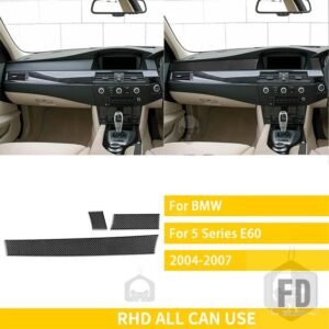BMW 5シリーズ E60 2004-2010 アクセサリーカーボン車内助手席中央制御計器トリムステッカー - Black - RHD