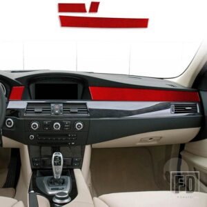 BMW 5シリーズ E60 2004-2010 アクセサリーカーボン車内助手席中央制御計器トリムステッカー - Red LHD