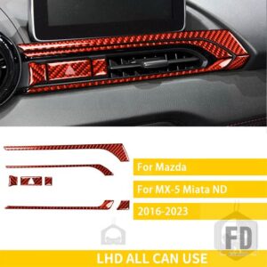 マツダ MX5 2016-2023 アクセサリーカーボンセンターダッシュボード空調ベント AC コンセントフレームカバーステッカー - LHD red2