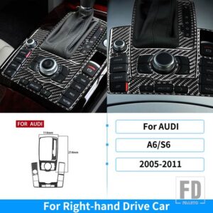 アウディ A6 S6 C6 2005-2011 カーアクセサリーギアシフトサイドパネルトリムカバーカーボンステッカー装飾 - RHD 4