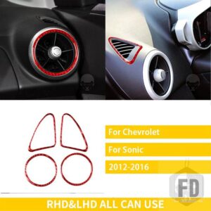シボレー ソニック 2012-2016 アクセサリーカーボン車内計器パネルデフォッガーエアアウトレットトリムステッカー - SET red