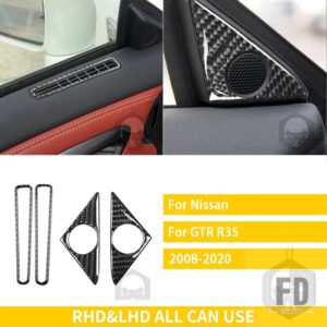 日産 GTR R35 2008-2016 アクセサリーカーボン車室内窓デフォッガーサイドドアエアアウトレットフレームトリムステッカー - SET black