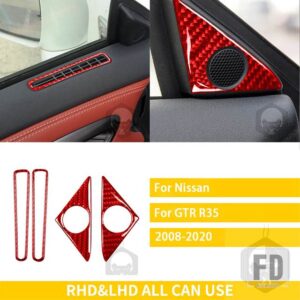 日産 GTR R35 2008-2016 アクセサリーカーボン車室内窓デフォッガーサイドドアエアアウトレットフレームトリムステッカー - SET red