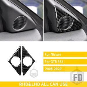 日産 GTR R35 2008-2016 アクセサリーカーボン車室内窓デフォッガーサイドドアエアアウトレットフレームトリムステッカー - A Black