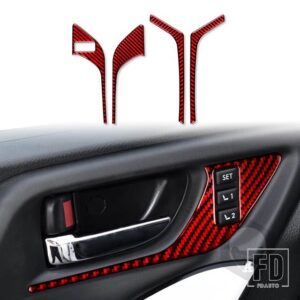 スバル フォレスター 2013-18 アクセサリーカーボンインテリアインナーハンドルフレームトリムステッカー - red A LHD