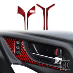 スバル フォレスター 2013-18 アクセサリーカーボンインテリアインナーハンドルフレームトリムステッカー - red A RHD