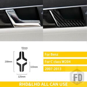 メルセデスベンツ Cクラス W204 2007-2013 アクセサリーカーボン車内ドアインナーハンドルパネルトリムステッカー - Black Carbon