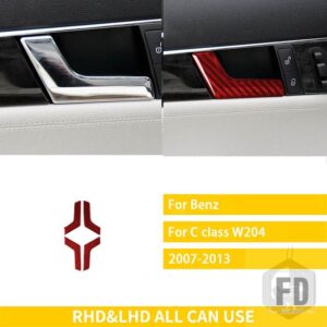 メルセデスベンツ Cクラス W204 2007-2013 アクセサリーカーボン車内ドアインナーハンドルパネルトリムステッカー - Red Carbon