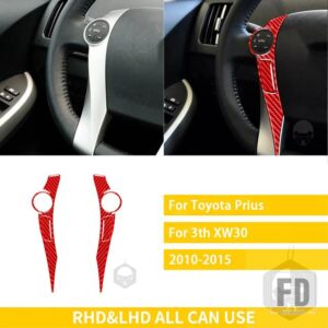 トヨタ プリウス XW30 ZVW30 ZVW35 2010-2015 アクセサリーカーボンインテリアステアリングホイールボタンフレームステッカー装飾 - Red