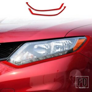 日産 エクストレイルローグ T32 2013-2021 アクセサリーカーボンインテリアヘッドランプアイブロウトリムステッカー装飾 - Red