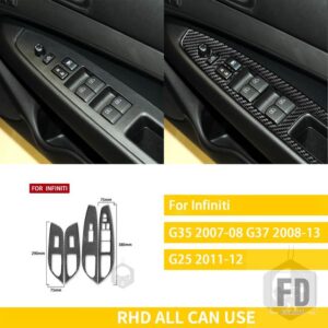 インフィニティ G35 2007-2008 G37 2008-2013 G25 アクセサリーカーボン自動インテリアドアリフトパネルカバートリムステッカーセット - black A RHD