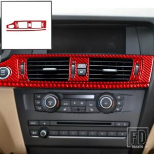BMW X3 F25 2011-2017 X4 F26 2014-2017 アクセサリーカーボンインテリアオートエアコンアウトレットセットトリムステッカー - Red LHD