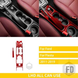 フォード フィエスタ 2011-2019 アクセサリーカーボン車内中央水カップホルダーパネルトリムステッカー装飾 - SET red