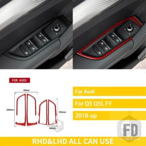 アウディ Q5 Q5L 年度 2018-2023 アクセサリーカーボン車室内窓昇降制御フレームトリムステッカー装飾 - Red Carbon