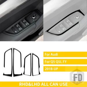アウディ Q5 Q5L 年度 2018-2023 アクセサリーカーボン車室内窓昇降制御フレームトリムステッカー装飾 - Black plastic