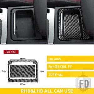 アウディ Q5 Q5L 年度 2018-2023 アクセサリーカーボンインテリア中央制御収納パネル CUPHOLD トリムステッカー装飾 - Black Carbon