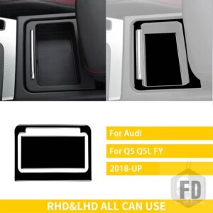 アウディ Q5 Q5L 年度 2018-2023 アクセサリーカーボンインテリア中央制御収納パネル CUPHOLD トリムステッカー装飾 - Black plastic