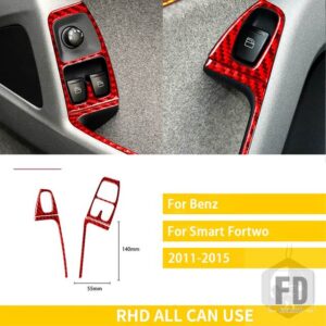 ベンツスマートフォーツー 451 クーペ 2011-2015 アクセサリーカーボンインテリア WINDOWS コントロールパネルトリムステッカー - A RHD red
