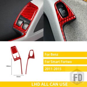 ベンツスマートフォーツー 451 クーペ 2011-2015 アクセサリーカーボンインテリア WINDOWS コントロールパネルトリムステッカー - B LHD red
