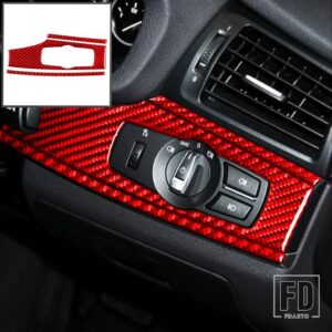 BMW カーボンインテリア自動ヘッドライトスイッチパネルトリムステッカー X3 F25 2011-2017 X4 F26 2014-2017 アクセサリースタイリング - Red RHD