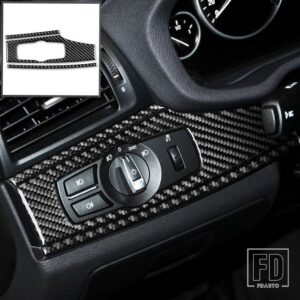 BMW カーボンインテリア自動ヘッドライトスイッチパネルトリムステッカー X3 F25 2011-2017 X4 F26 2014-2017 アクセサリースタイリング - Black LHD