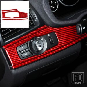 BMW カーボンインテリア自動ヘッドライトスイッチパネルトリムステッカー X3 F25 2011-2017 X4 F26 2014-2017 アクセサリースタイリング - Red LHD