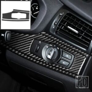 BMW カーボンインテリア自動ヘッドライトスイッチパネルトリムステッカー X3 F25 2011-2017 X4 F26 2014-2017 アクセサリースタイリング - Black - RHD