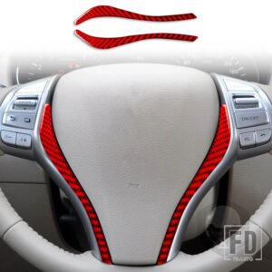 日産 エクストレイルローグ T32 2013-2021 アクセサリーカーボンインテリアステアリングホイールパネルトリムステッカー装飾 - Red