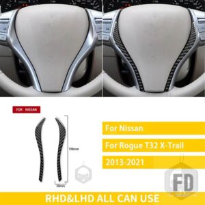 日産 エクストレイルローグ T32 2013-2021 アクセサリーカーボンインテリアステアリングホイールパネルトリムステッカー装飾 - Black