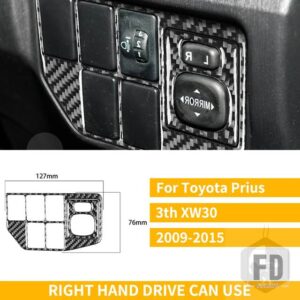 トヨタ プリウス 2010-2015 XW30 ZVW30 ZVW35 アクセサリーカーボンインテリアミラー制御ヘッドライトスイッチトリムステッカー - RHD Black