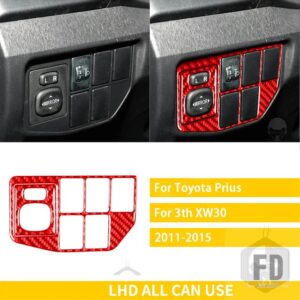トヨタ プリウス 2010-2015 XW30 ZVW30 ZVW35 アクセサリーカーボンインテリアミラー制御ヘッドライトスイッチトリムステッカー - LHD red