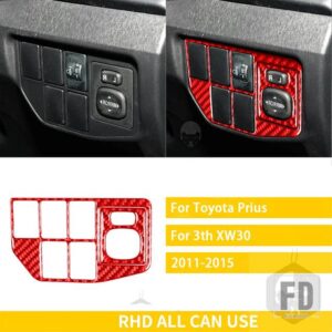 トヨタ プリウス 2010-2015 XW30 ZVW30 ZVW35 アクセサリーカーボンインテリアミラー制御ヘッドライトスイッチトリムステッカー - RHD red