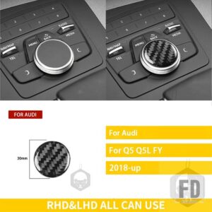 アウディ Q5 Q5L 年度 2018 以降アクセサリーカーボンインテリア自動マルチメディアノブトリムステッカー装飾 - Black Carbon