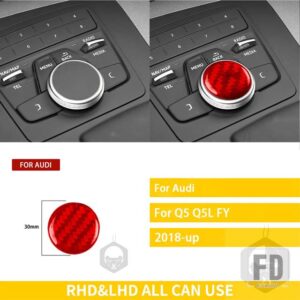 アウディ Q5 Q5L 年度 2018 以降アクセサリーカーボンインテリア自動マルチメディアノブトリムステッカー装飾 - Red Carbon