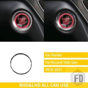 ホンダ アコード 10TH 世代 2018-21 アクセサリーカーボン車内 1 ボタンスターターリングステッカー装飾 - Black
